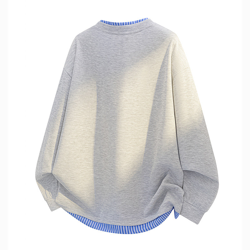 Unisex Oversize Henley-Langarmshirt mit Rippenstruktur und Einsatzlayer Drune