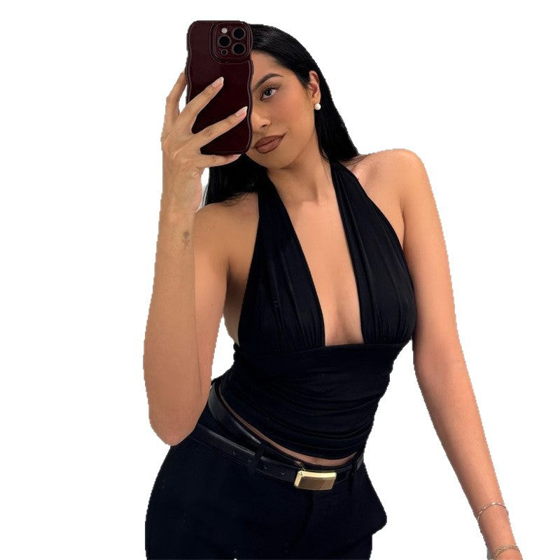 Damen Elegantes Crop-Top mit tiefem V-Ausschnitt und Wickeldetails Drune