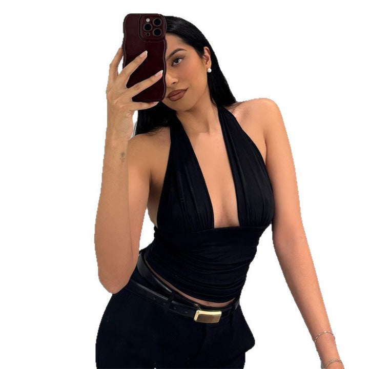 Damen Elegantes Crop-Top mit tiefem V-Ausschnitt und Wickeldetails Drune