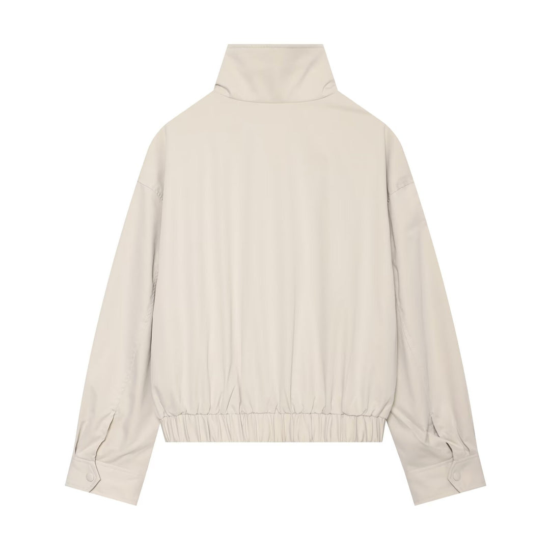 Damen Kurz geschnittene Trench-inspirierte Jacke mit hohem Stehkragen und Taillengürtel Drune