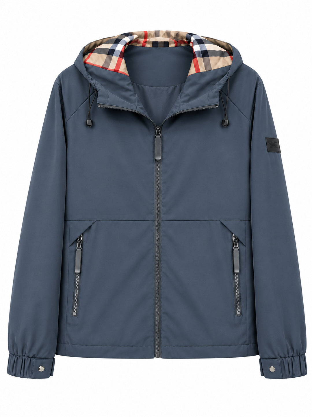 Herren leichte winddichte Softshell‑Kapuzenjacke mit kariert gefütterter Kapuze Drune