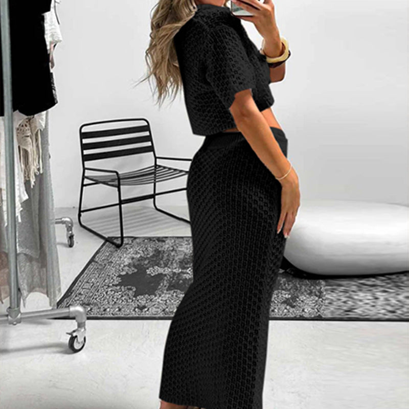 Damen gehäkeltes Crop-Top und Maxi-Rock Set Drune