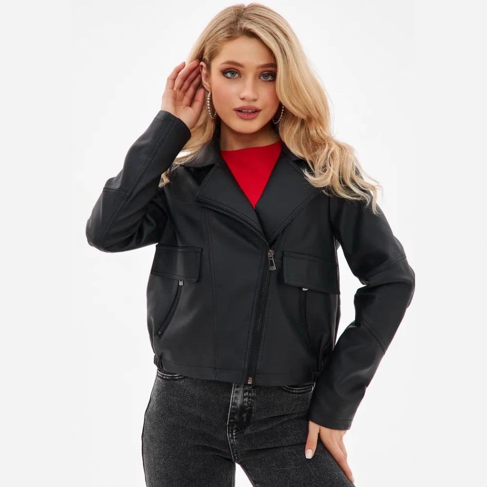 Damen cropped Kunstlederjacke mit praktischen Taschen und modernem Schnitt Drune