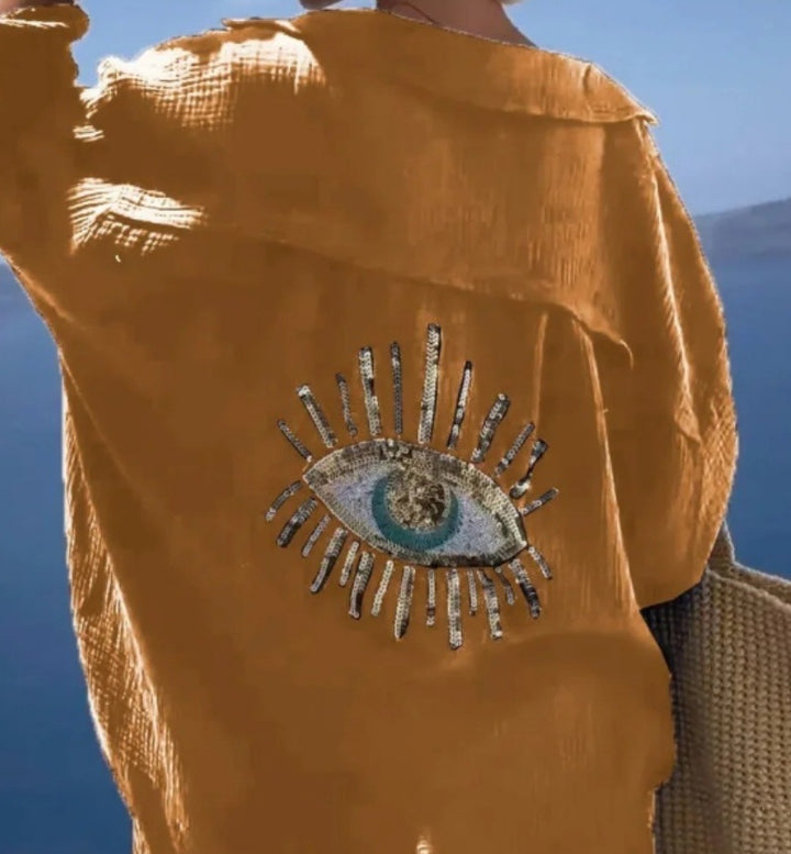 Damen Bluse mit einzigartigem Auge-Stickerei Drune