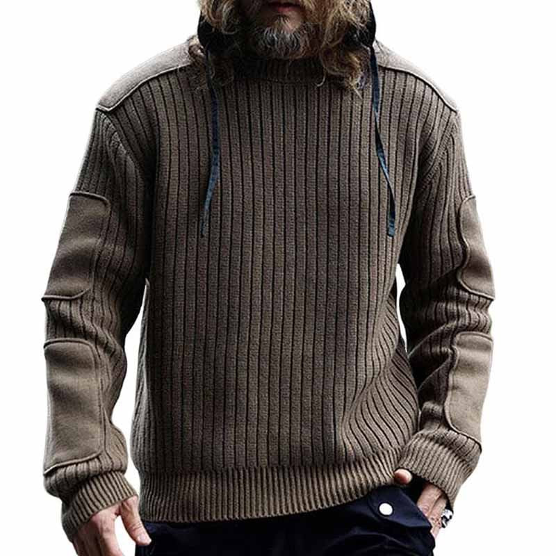 Herren Militär-inspirierter Rippsweater mit Ellbogenpatches und Schulterklappen Drune