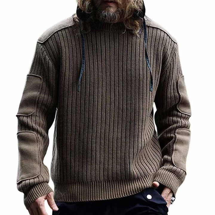 Herren Militär-inspirierter Rippsweater mit Ellbogenpatches und Schulterklappen Drune