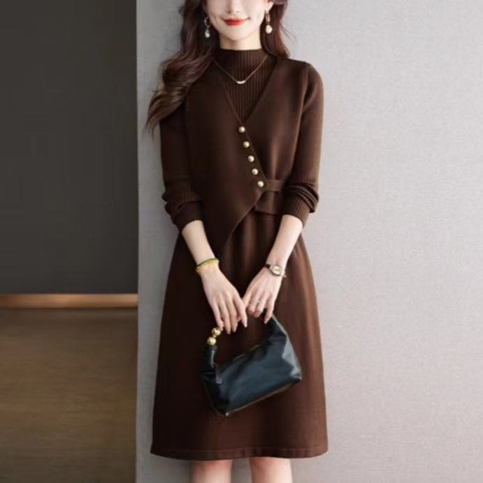 Damen Kombination aus Strickkleid und Weste Drune