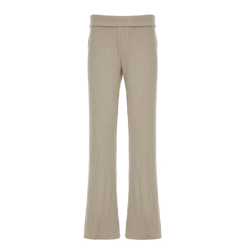 Damen Weite Ripp-Optik Flared-Hose Drune