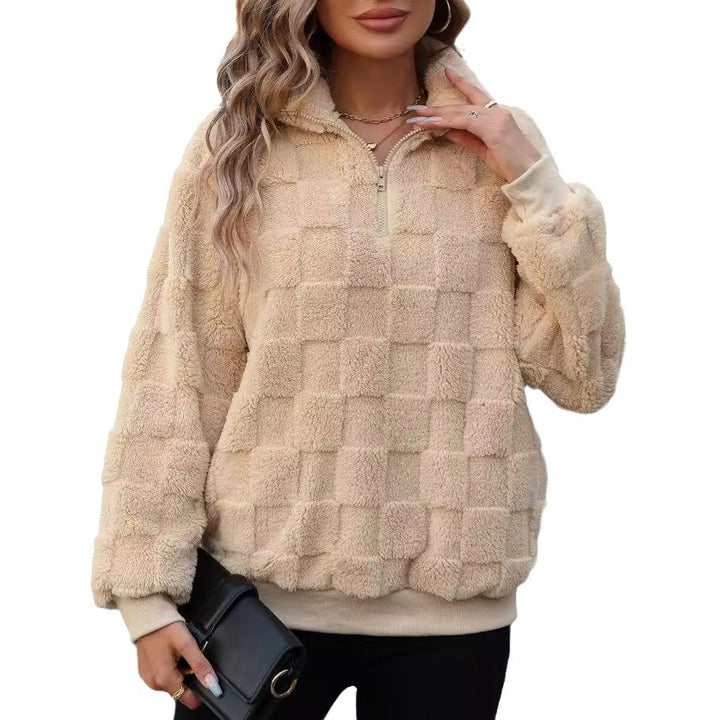 Damen Oversize Fleece-Pullover mit Zipper und Struktur Drune