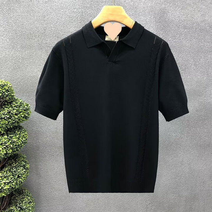 Herren Modisches Kurzarm-Polohemd mit strukturierter Strickoptik Drune