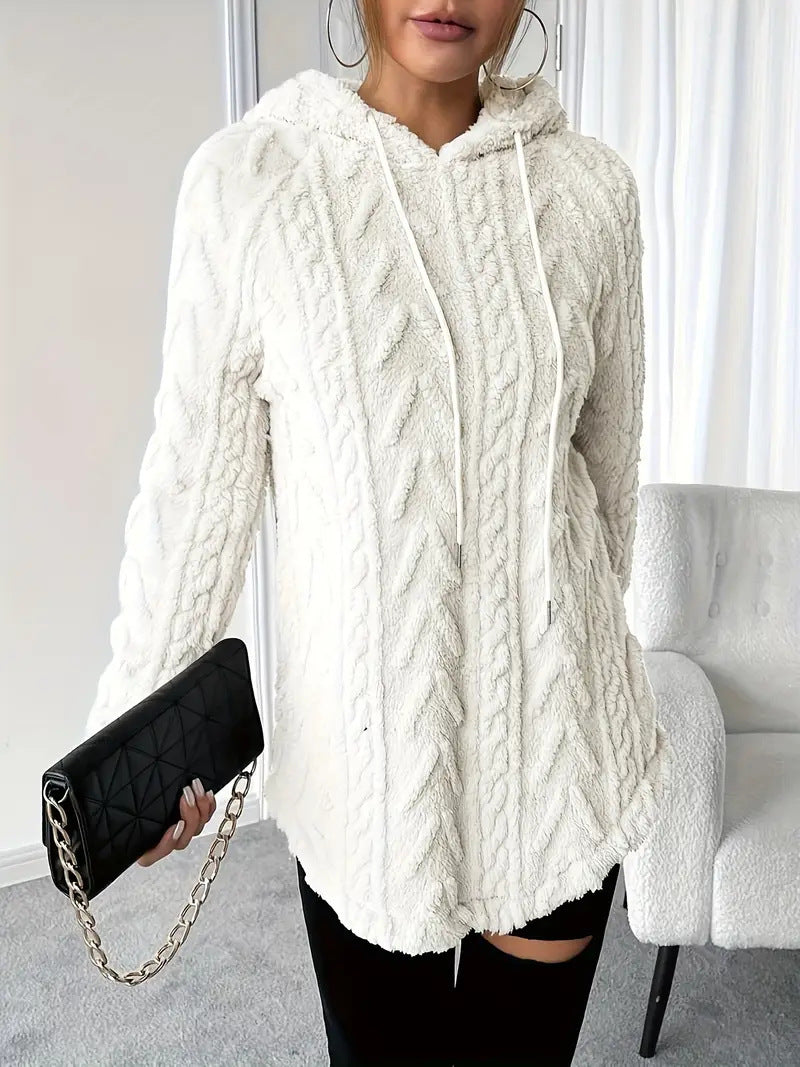 Damen nan kuschelige Kapuzenjacke aus Teddyfleece mit Zopfmuster und gerafftem Saum Drune