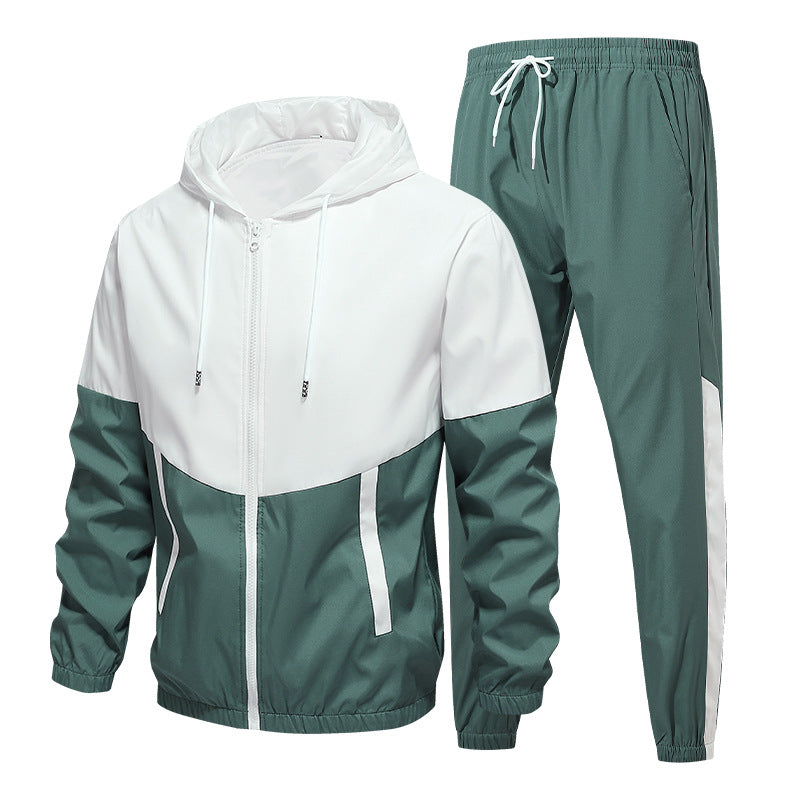 Herren Zweiteiliges Trainingsset mit Kapuzen-Windbreaker und tapered Jogginghose Drune