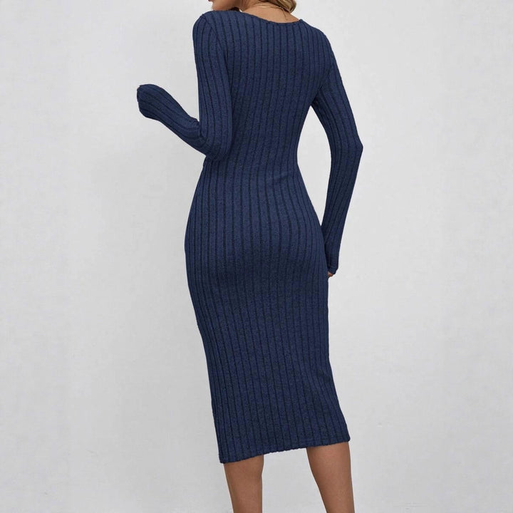 Damen Gerippetes Midikleid aus Feinstrick mit gedrehtem Taillendetail Drune