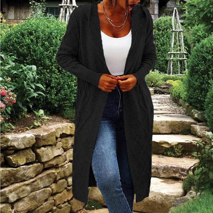 Damen Lange Strickjacke mit elegantem Zopfdesign Drune