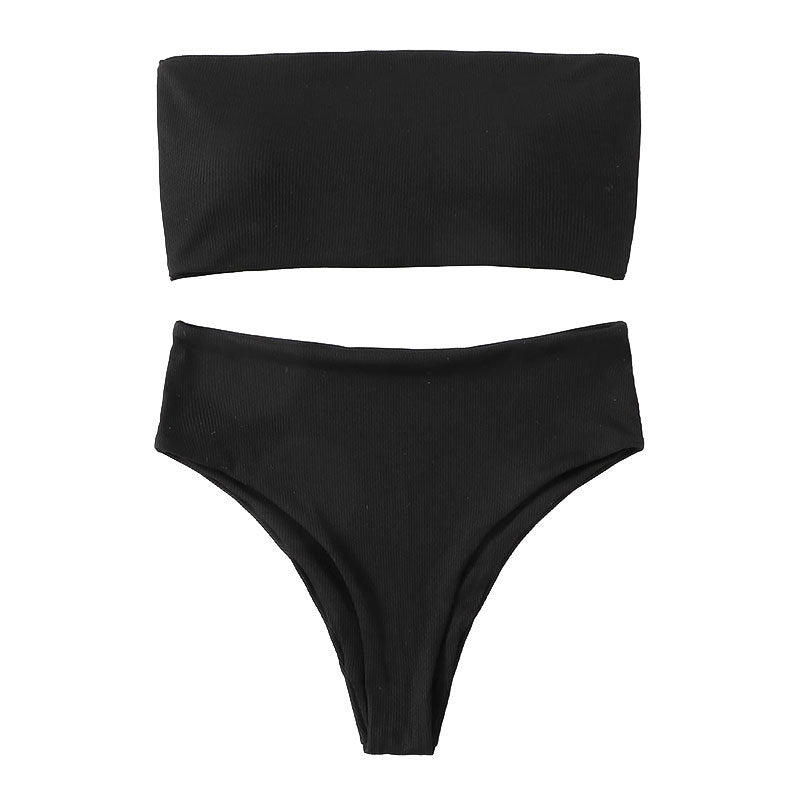 Damen Bandeau-Bikini mit hohem Bund und Rippdesign Drune
