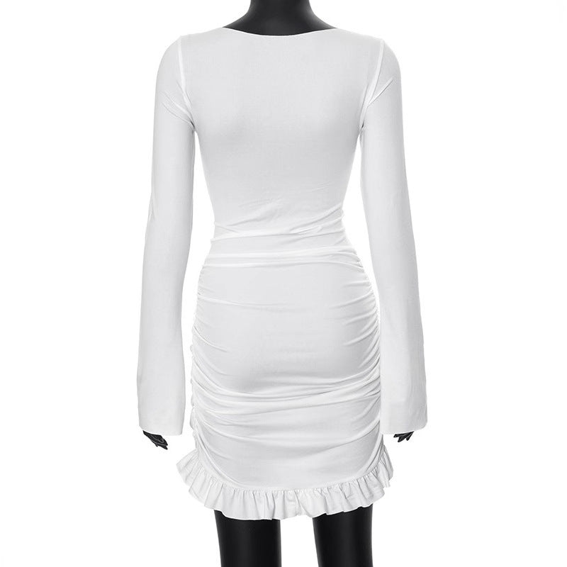 Damen Minikleid mit elegantem Wickeldesign und zarten Rüschen Drune