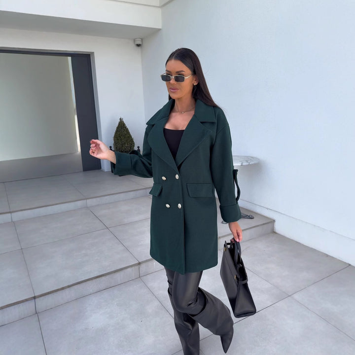 Damen Eleganter Oversized-Doppelreiher-Mantel mit strukturiertem Obermaterial Drune
