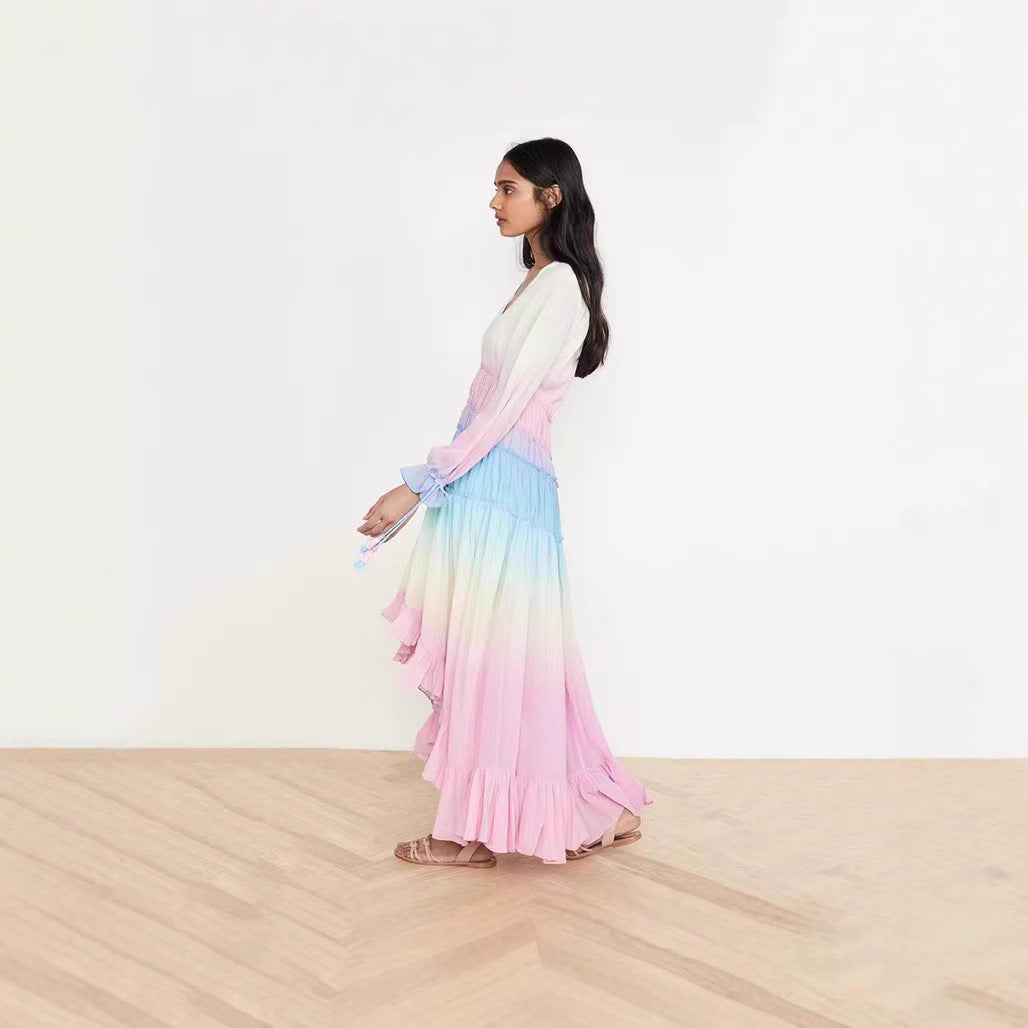 Damen Maxikleid mit fließendem Schnitt und zarten Rüschendetails Drune