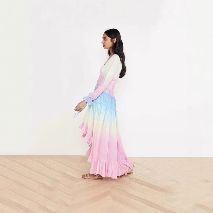 Damen Maxikleid mit fließendem Schnitt und zarten Rüschendetails Drune