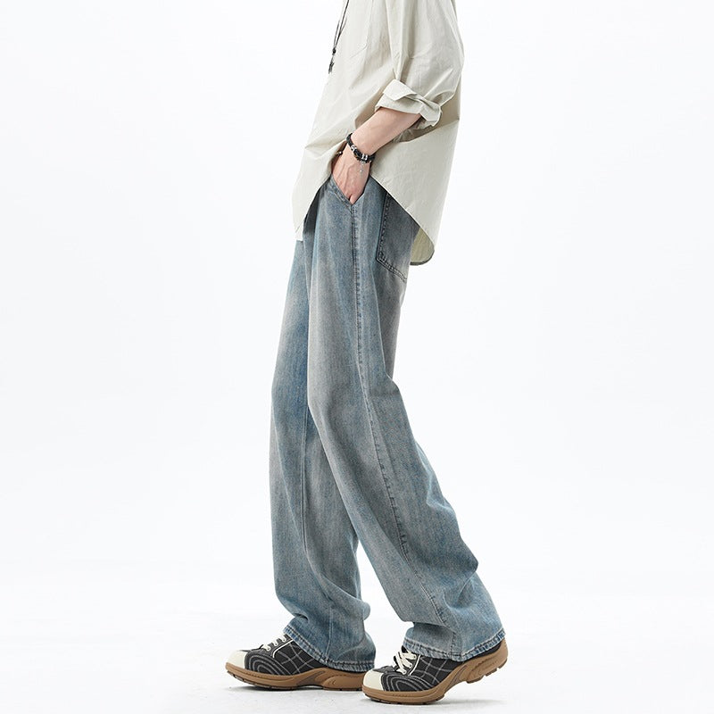 Herren Weite Denim-Jeans mit Vintage-Waschung und tiefem Schritt Drune