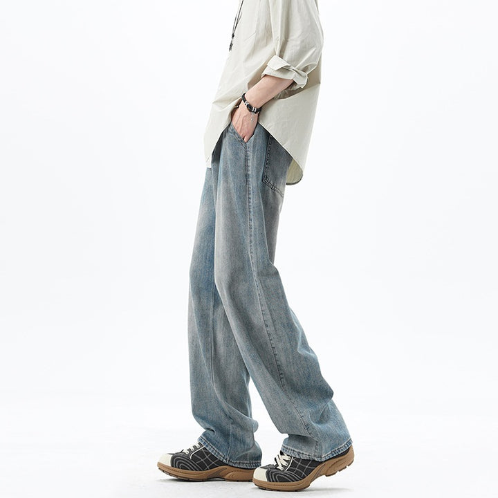 Herren Weite Denim-Jeans mit Vintage-Waschung und tiefem Schritt Drune