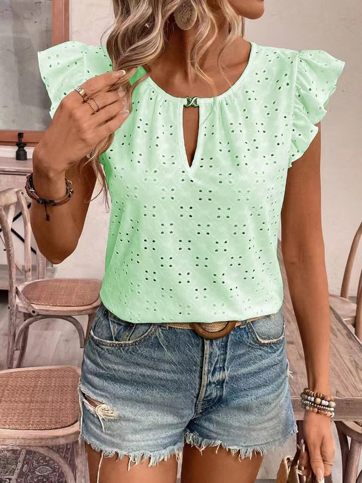 Damen Bluse mit Rüschendetails und Lochstickerei Drune