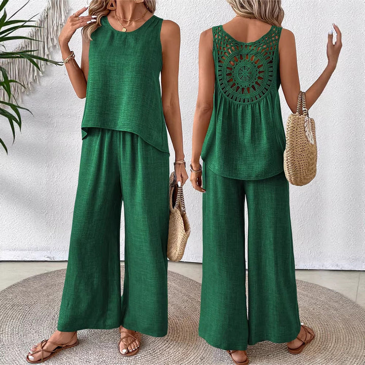 Damen luftiges Sommer-Set mit gehäkeltem Rückenteil und weitem Schnitt Drune
