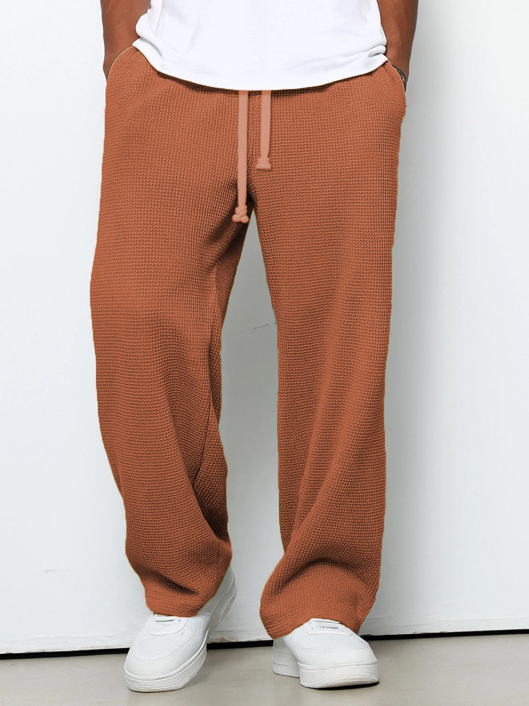 Herren nan lässige Waffelstruktur Lounge-Hose mit Kordelzug, elastischem Bund und weiter Passform Drune