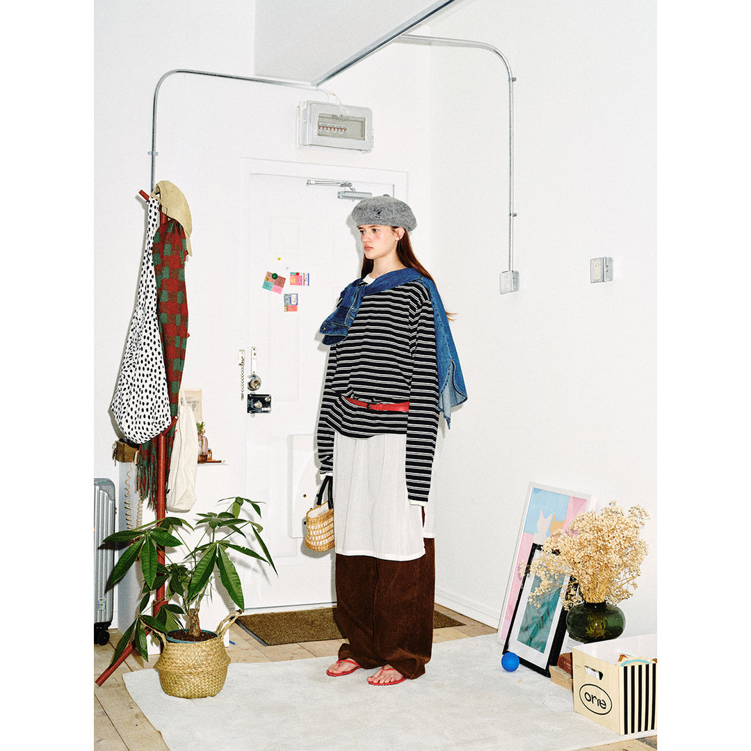 Unisex Gestreiftes Langarmshirt im Breton‑Stil mit kontrastiertem Rippenkragen und Relaxed Fit Drune