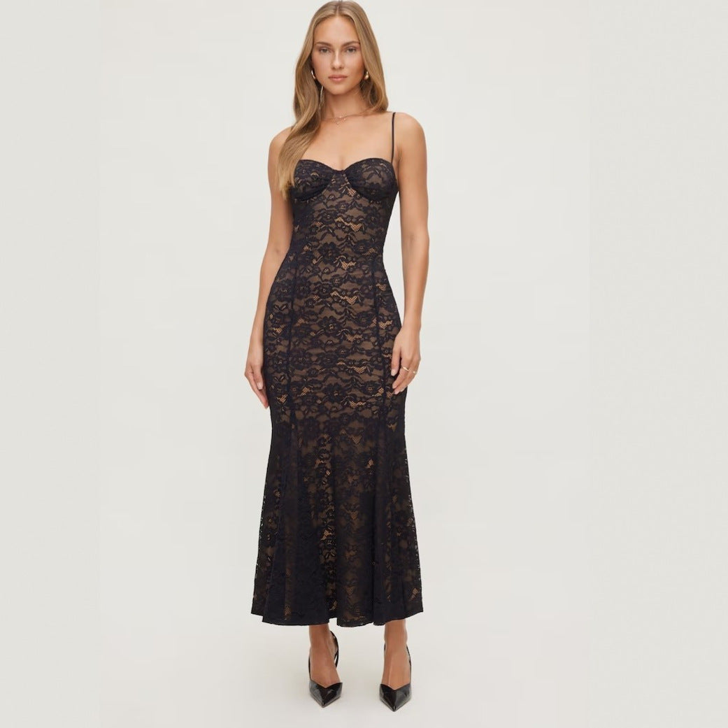 Damen Spitzenkleid mit sanften Konturen und trägerlosem Design Drune