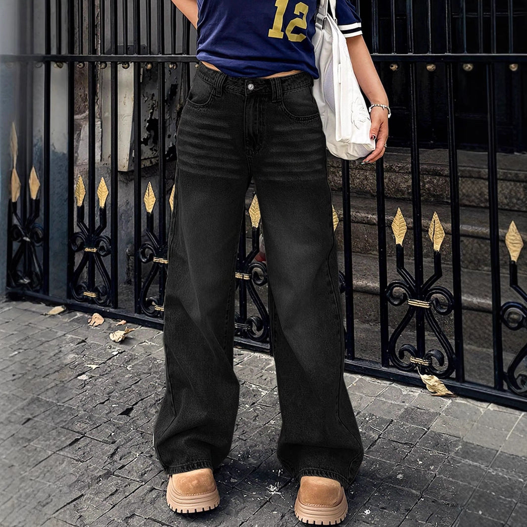 Damen weite hochtaillierte Denim-Jeans im Baggy‑Stil mit extra weitem Bein Drune