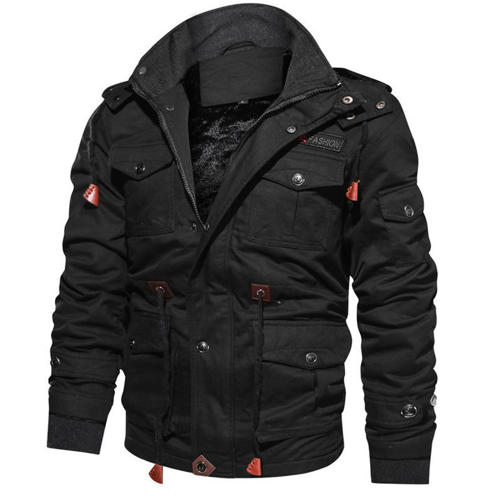Herren robustes Canvas‑Fieldparka mit wärmender Teddy‑Innenlage, Kordelzug und Multifunktions‑Taschen Drune