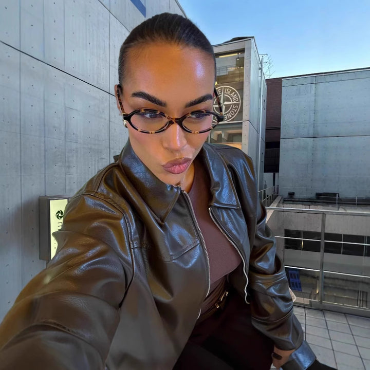 Damen Lässige Kunstlederjacke mit oversized Schnitt und eleganten Details Drune