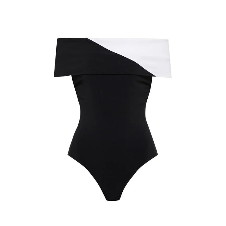 Damen Badeanzug mit modischem Off-Shoulder Design und eleganter Rüschen-Maxiröhre Drune