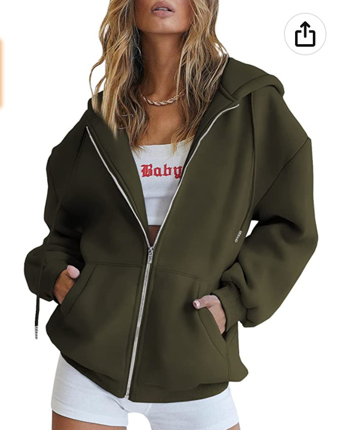 Damen Oversized Kapuzenjacke mit Reißverschluss und praktischen Taschen Drune