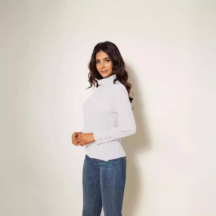 Damen Moderner Rollkragenpullover mit Knopfdetails Drune