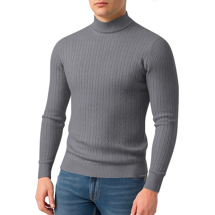 Herren nan figurbetonter Feinstrickpullover mit Stehkragen und Zopfmuster Drune