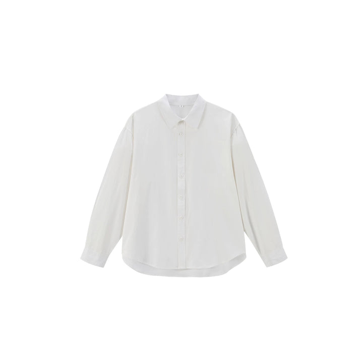 Damen Oversize Baumwollbluse mit Kentkragen und abgerundetem Saum Drune