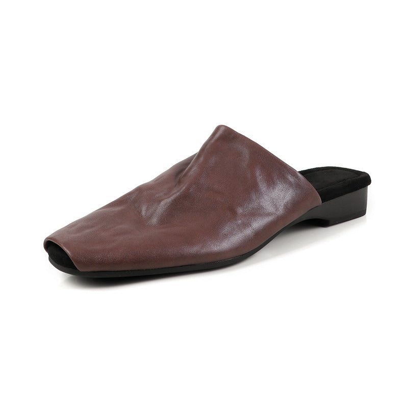 Damen Geschlossene Mule-Slipper aus softem Leder mit quadratischer Kappe Drune