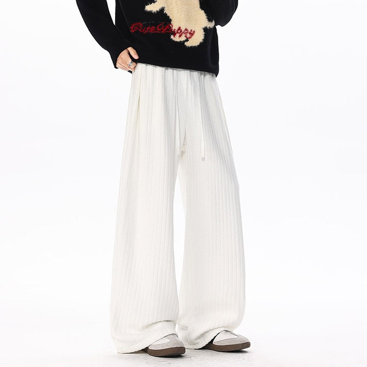 Damen Weit geschnittene gerippte Strickhose mit Tunnelzugbund und extra weitem Bein Drune