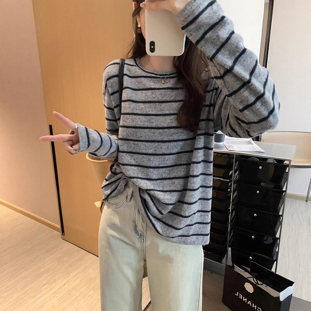 Damen lässiges Langarmshirt mit streifendem Design Drune