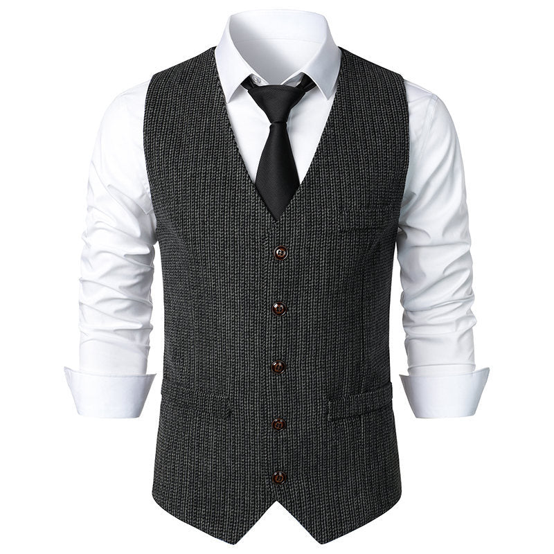 Herren Taillierte Strickweste mit V‑Ausschnitt und durchgehender Knopfleiste Drune