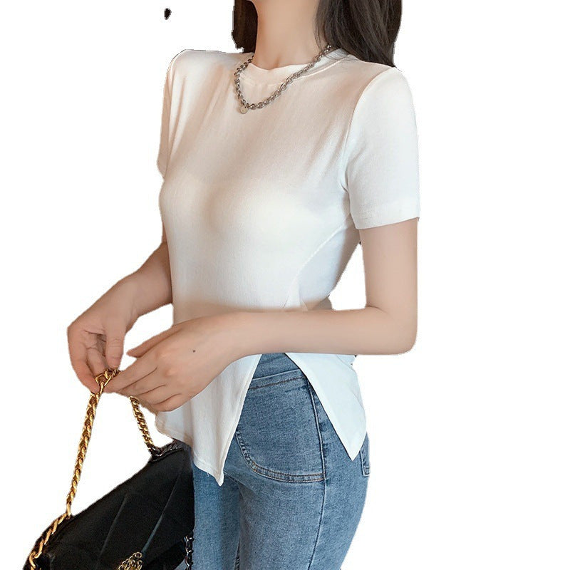 Damen elegantes T-Shirt mit seitlichem Schlitz und figurbetontem Schnitt