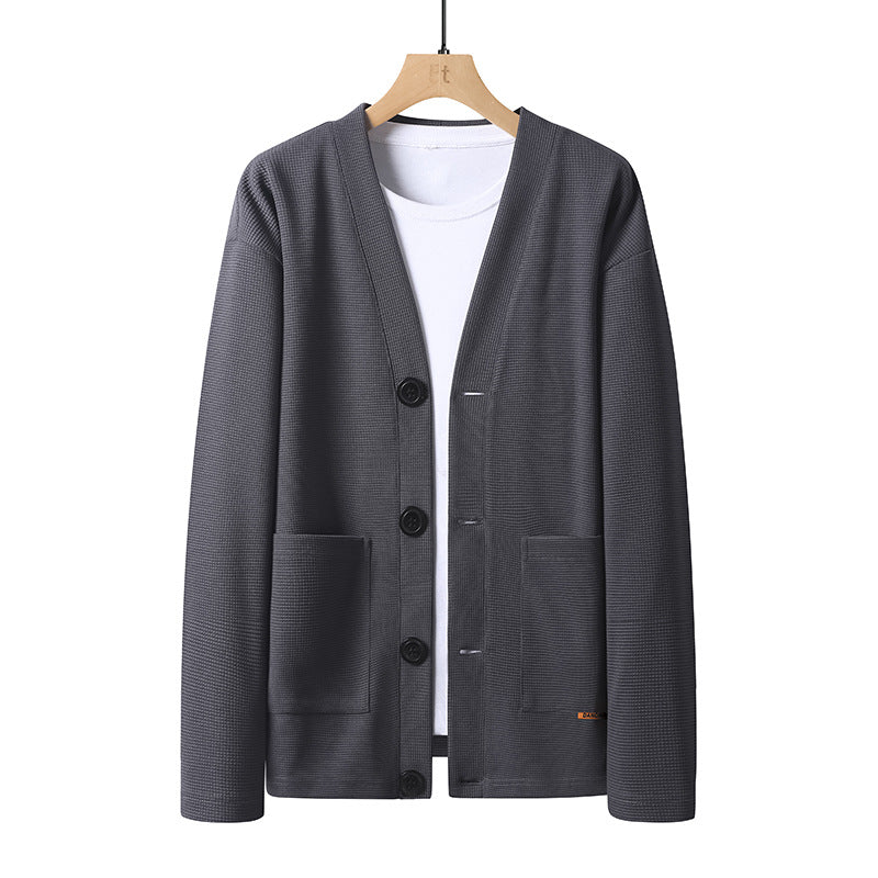 Herren leichter Strickcardigan mit V-Ausschnitt, Knopfleiste und aufgesetzten Taschen Drune
