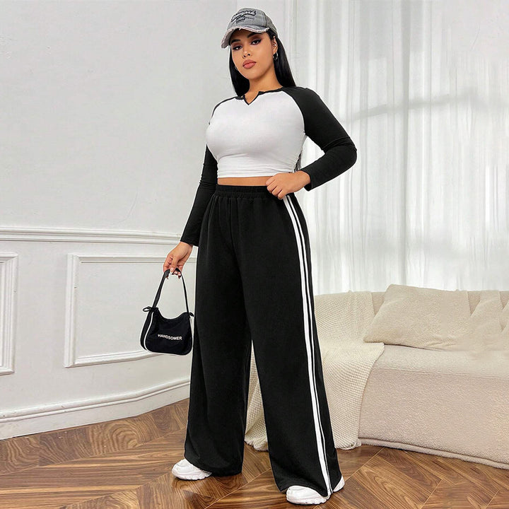 Damen sportliche weite Freizeithose mit seitlichen Kontraststreifen Drune