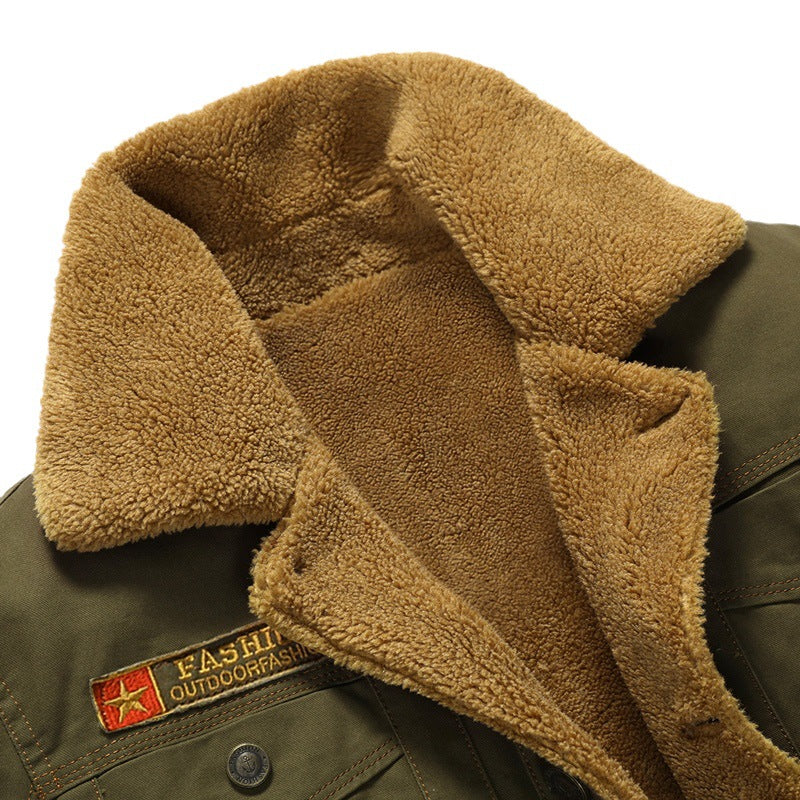 Herren Canvas-Truckerjacke mit Sherpa-Innenfutter und Utility-Taschen Drune