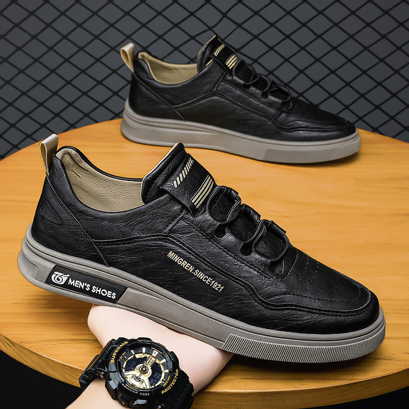 Herren elegante Low-Top Lederoptik City-Sneaker mit verstärkter Zehenkappe und gepolstertem Fersenkragen Drune