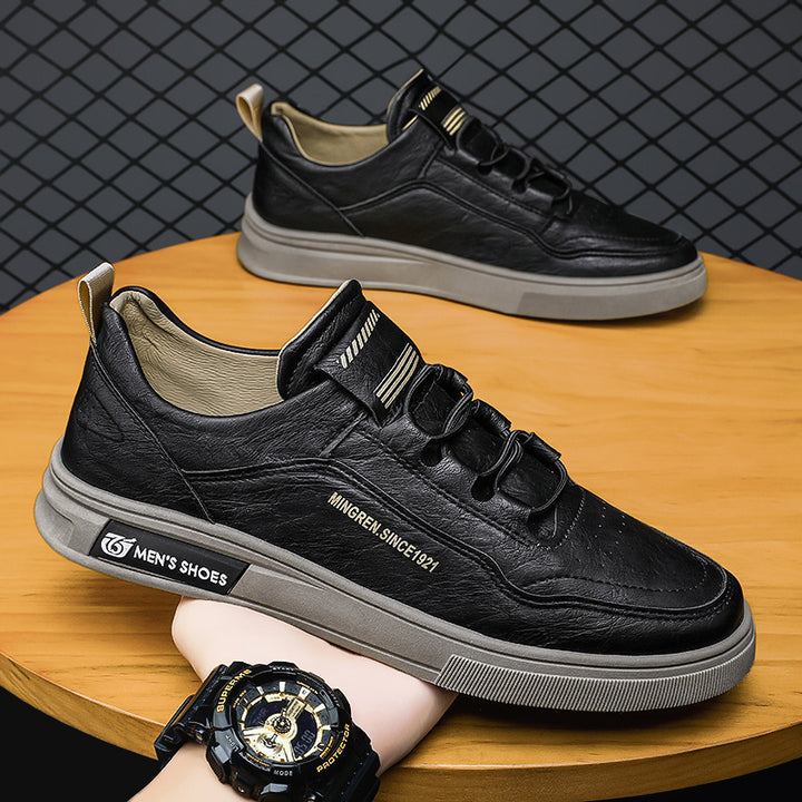 Herren elegante Low-Top Lederoptik City-Sneaker mit verstärkter Zehenkappe und gepolstertem Fersenkragen Drune