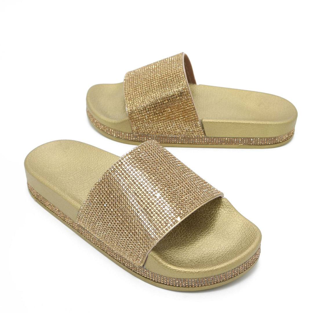 Drune | Kristall Diamant Slides mit Besatz Sandalen