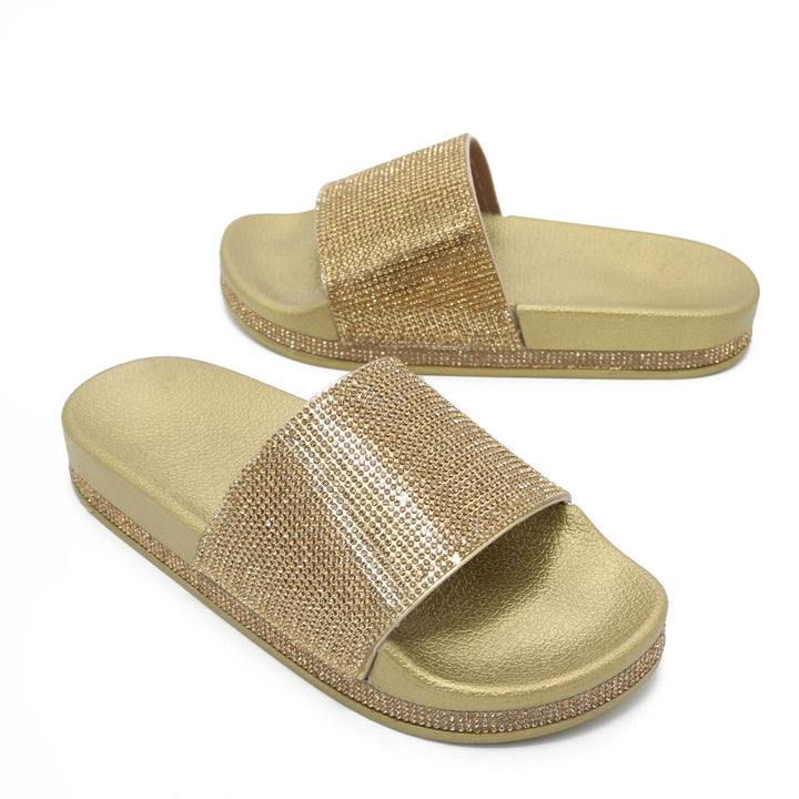 Drune | Kristall Diamant Slides mit Besatz Sandalen